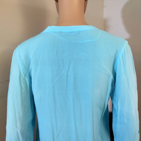 Atmosphere Light Blue V Neck Long Sleeves Light Button Down Top - Picture 6 of 12